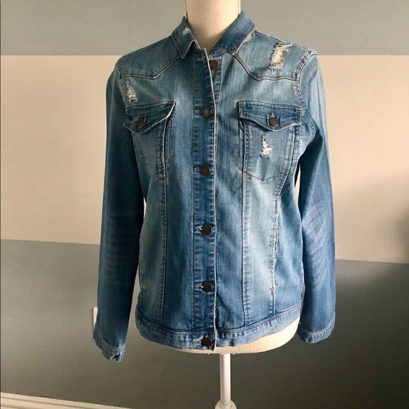 Democracy distressed, blue denim jacket. - Picture 3 of 7